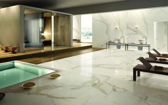 Luxury living room design featuring natural stone wall decor