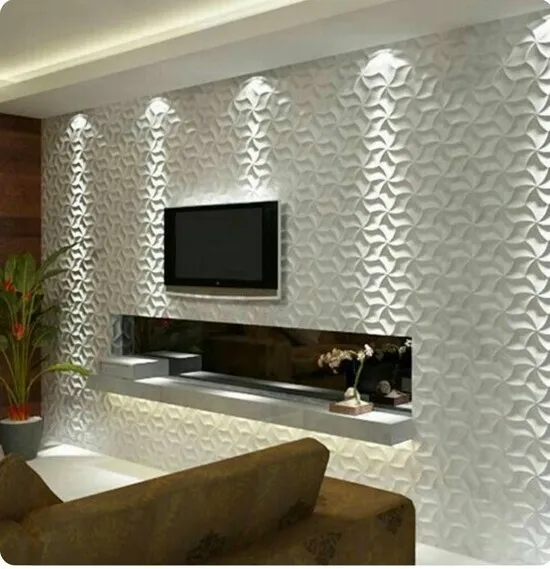 Modern TV wall unit design with natural stone cladding in Bangalore