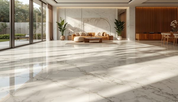 Marble slabs showing natural colours and veining for home interior selection