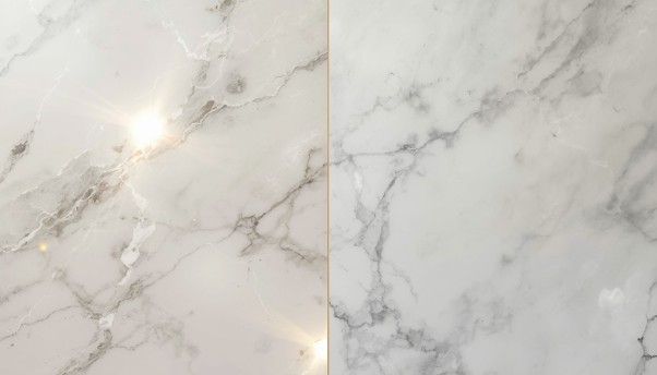 Polished and honed marble surfaces showing different levels of sheen