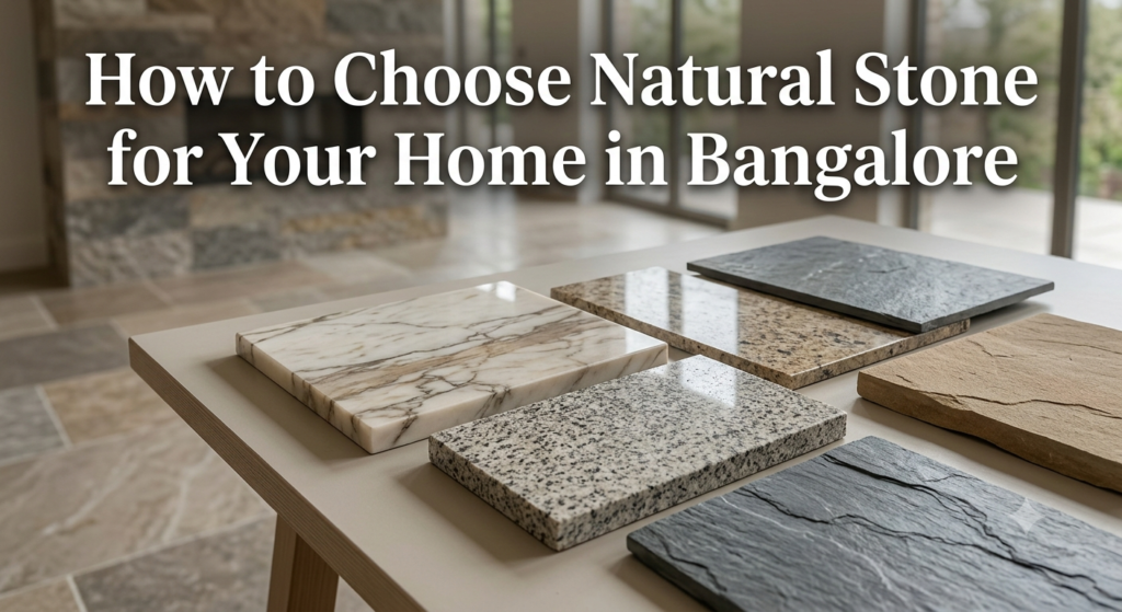 Natural stone samples showing marble, granite, slate and sandstone for home projects in Bangalore